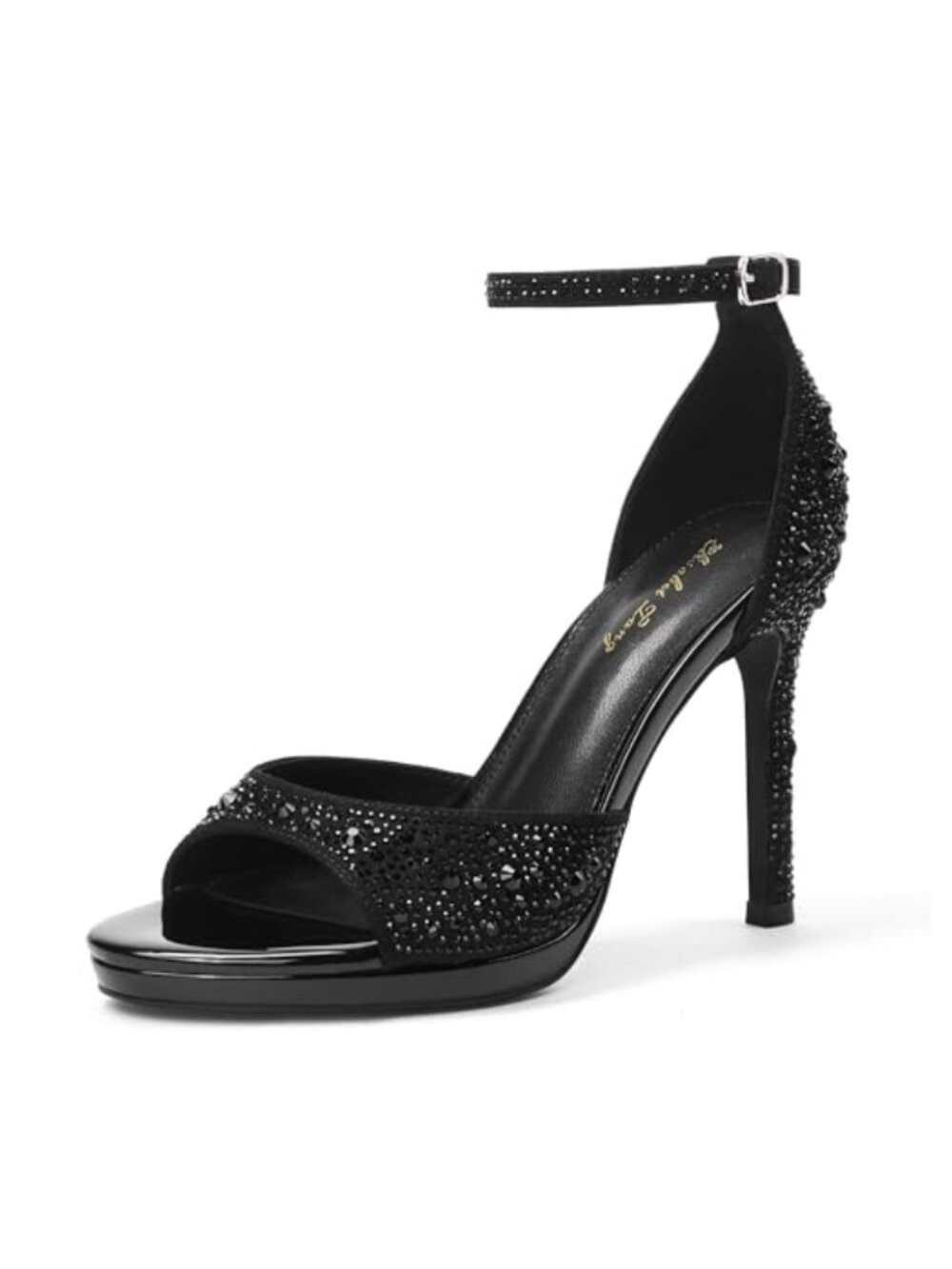 Womens Round Open Toe Ankle Strap Platform Stiletto Heel Sandals Faux Leather